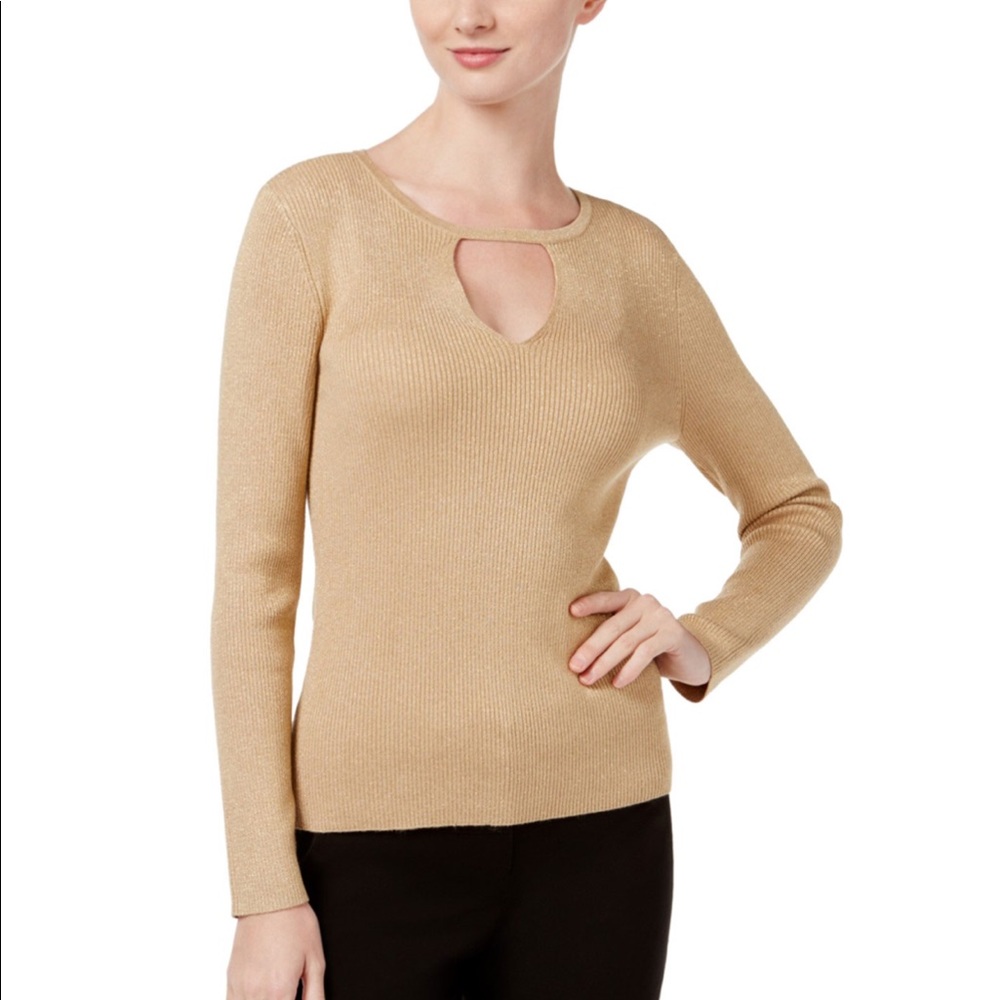 ✅INC PETITE Gold Metallic Cut Out Sweater New w/o tags